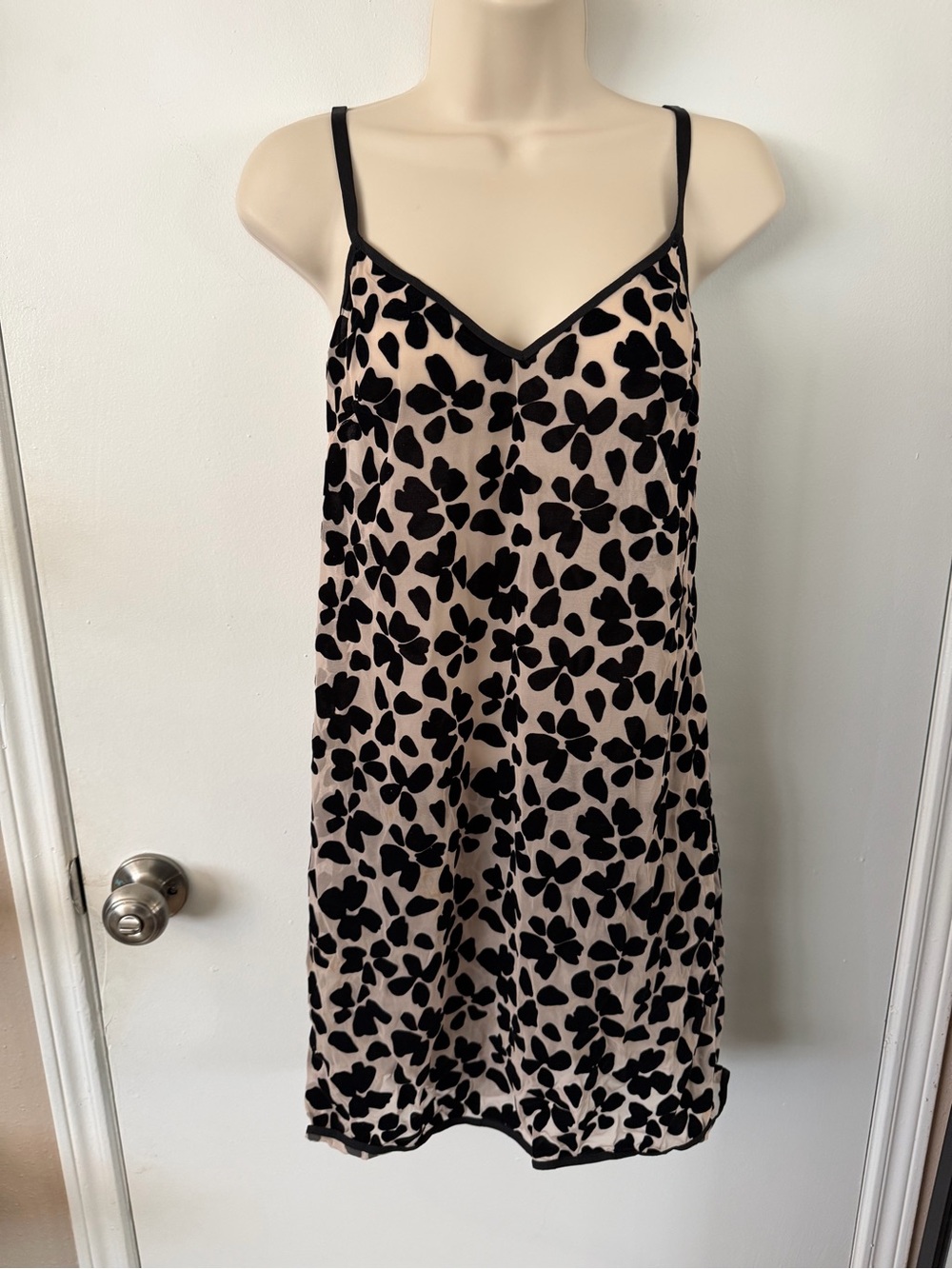 Beige Floral Velvet-Print Slip Dress M